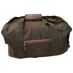 Ducks Unlimited Duffel Bag Canvas Green Brown Travel Hunting Tote Shoulder